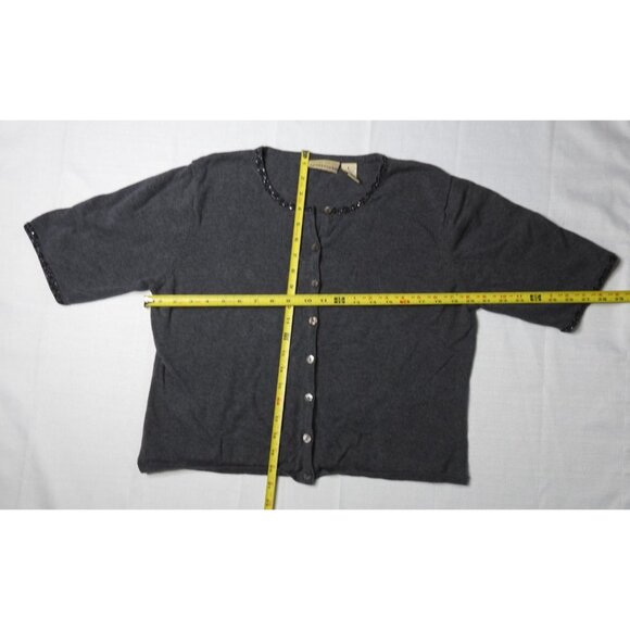 Apostrophe Gray Beaded Trim Short Sleeve Cardigan Sweater Sz L - Picture 4 of 6